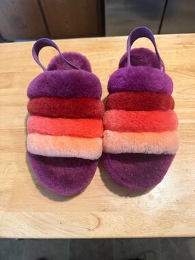 UGG Plush Purple Slide Sandals with Red Accent